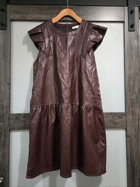 MELISSA NEPTON thalia faux leather dress in Burgundy Wine Brown Large